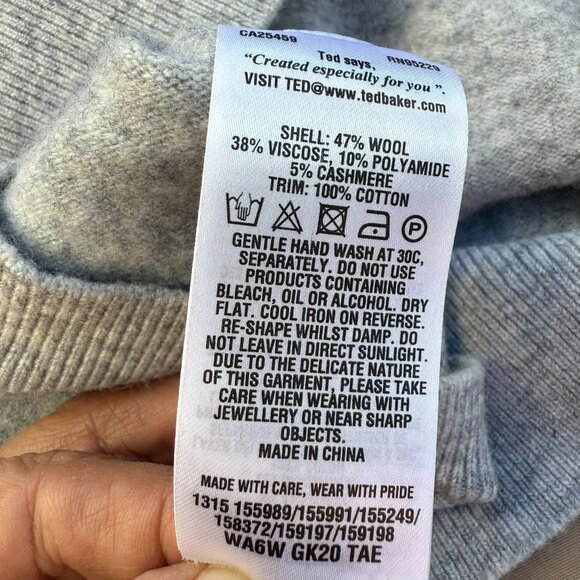 Ted Baker London Gray Wool-Blend Sweater With Intricate Embroidered Paisley Desi - Picture 5 of 6